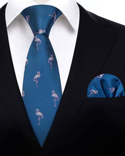 Image of HISDERN Ties for Men Classic Animal Tie and Pocket Square Set Jacquard Woven Silk Neckties Handkerchief Wedding Party