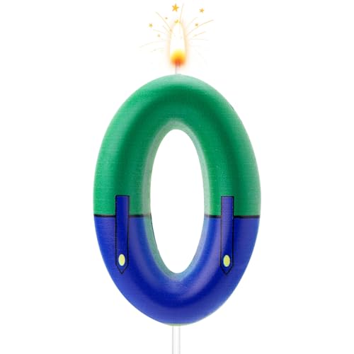 Velas de Cumpleaños Verdes y Azules, Velas de Cumpleaños con Números Adorno para Tarta con Temática de Juegos de Dibujos Animados Decoraciones para Fiestas (Número 0)
