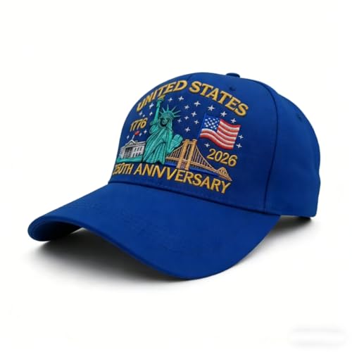 250th Anniversary USA Hat - Bald Eagle Embroidery Patriotic Baseball Cap, Eagle & Liberty 250 Year American Anniversary Hat (Goddess, Blue)