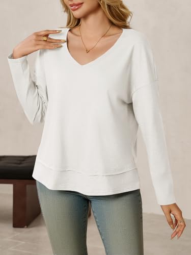 Image of Cicy Bell Womens Long Sleeve T Shirts V Neck Casual Flowy Tops Fall Fashion Loose Fit Basic Tees