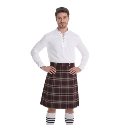 yolsun Kilt for Men Highland Tartan Utility Kilt Traditional Scottish Kilt (Purplish Black, Small)