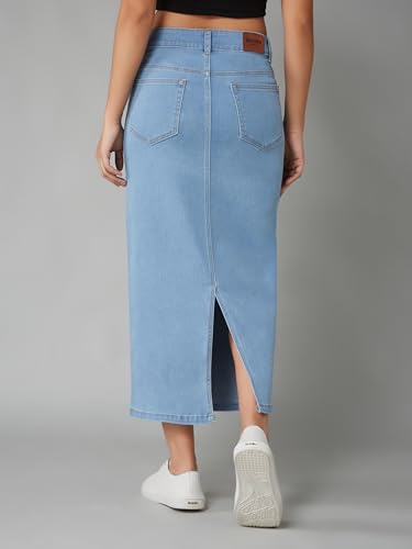 Image of Dolce Crudo Women's Flared High-Rise Stretchable Denim Maxi Skirt
