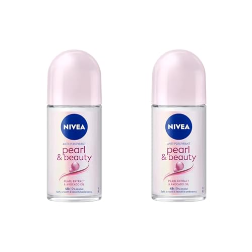 NIVEA Anti-Perspirant Deodorant Roll-On Pearl & Beauty 50ml – Long-Lasting Freshness, Smooth Skin, 48H Sweat & Odor Protection, Gentle Formula with Pearl Extract, Alcohol-Free Deodorant, 2-Pack