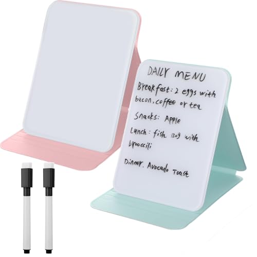 2 Pack Small Glass Whiteboard 8x6 Inch with Stand Reversible Dry Erase Board with 2 Markers Mini Desktop Memo Board for Home Office School (Pink & Green)