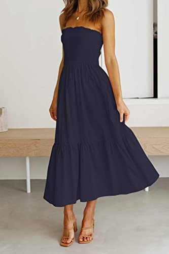 Image of ZESICA Women's Summer Boho Strapless Maxi Dress 2026 Casual Off Shoulder Smocked Flowy A Line Beach Holiday Long Dresses