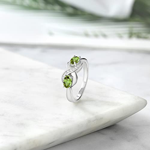 Gem Stone King 925 Sterling Silver Oval Peridot and White Moissanite Engagement Ring For Women (1.07 Cttw, Gemstone Birthstone, Available In Size 5, 6, 7, 8, 9)4