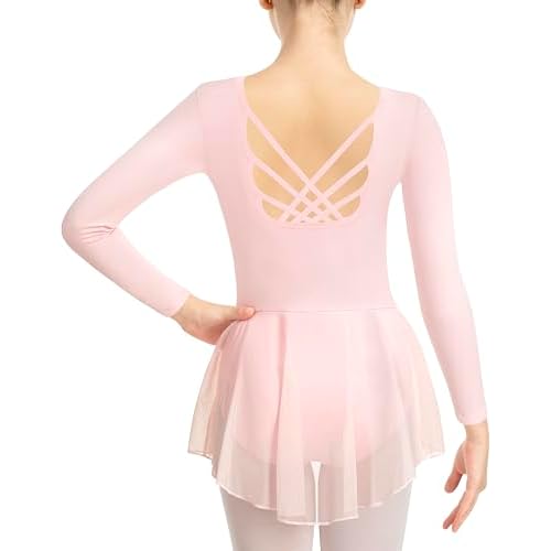 MOLLDAN Girls Dance Leotards for Ballet Dress Shiny Skirt Ruffle Sleeve Crisscross Back