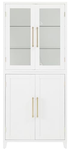 Crosley Furniture Roarke Glass Door China Hutch Kitchen Pantry Storage Cabinet with Doors and Shelves, White - Thumbnail 4