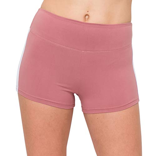 Image of ALWAYS Women's High Waist Spandex Athletic Shorts - Side Stripe Soft Stretch Biker Running Yoga Gym Workout Anti-Chafe Under Dress Layering Short Mauve White M
