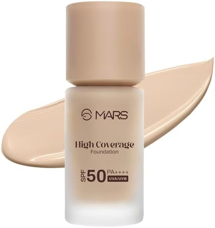 MARS SPF50 PA++++ High Coverage Foundation | Blemish Free & Blendable Makeup | For All Skin Type | IN-VIVO Tested with 5 Star UVA+UVB Protection Boost Rating (40ml) (SHADE-03)