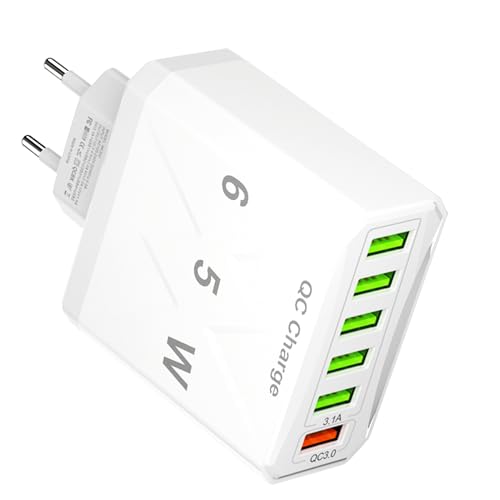 BOULESENM 65W Chargeur USB Multiple, 6Ports Chargeur Rapideavec QC 3.0 Smart Charger,Prise USB Multiple,Multiprise 6 Prises,Multi Adaptateur pour i-Phone 14/13/12/11/XS/X, SAMS-ung Galaxy S23 S22 S21