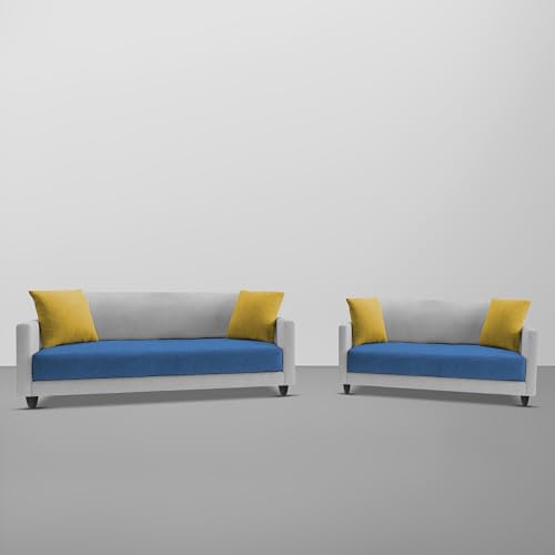 Image of Casaliving Dominic 3 + 2 Seater Sofa Set for Living Room (Blue Grey) Premium Fabric Sofa