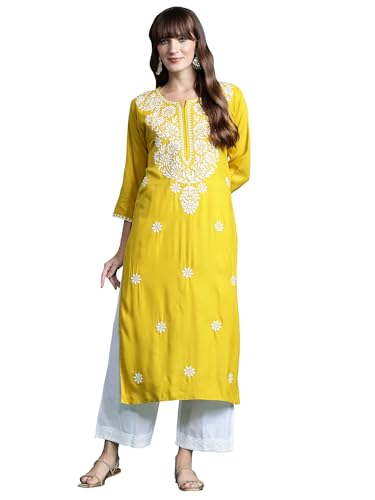 Image of INDO ERA Womens Straight Embroidered Chikankari Kurta