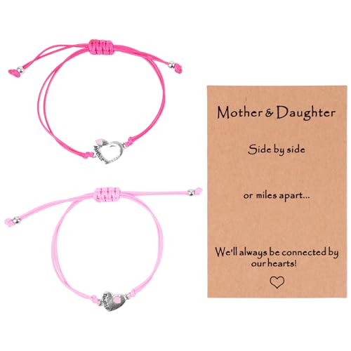 Mother and Daughter Gifts - 2 Pcs Mother and Daughter Matching Heart Bracelets, Mother's Day Birthday Christmas Back to School Jewellery Gift for Mum F6-MNAXSL - Image 2