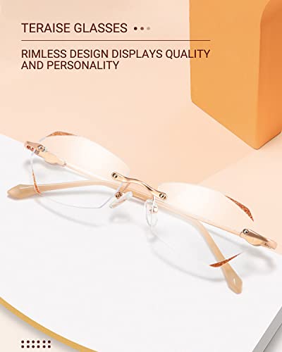 Teraise Frameless Reading Glasses For Women With Blue Light Blocking,Fashion Diamond Cutting Rimless Eyeglasses #TOP1