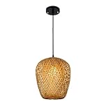 HUAYUSEDF Hand Woven Bamboo Rattan Wicker Lantern Pendant Lamp Chandelier Hanging Lighting Ceiling Fixture Retro Boho Farmhouse Style for Restaurant Cafe Bar Kitchen Island(B)