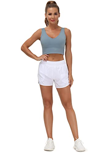 THE GYM PEOPLE Womens Longline Sports Bra Padded Crop Tank Tops Workout Yoga Bra with Removable Pads (Denim Blue, Small, s)