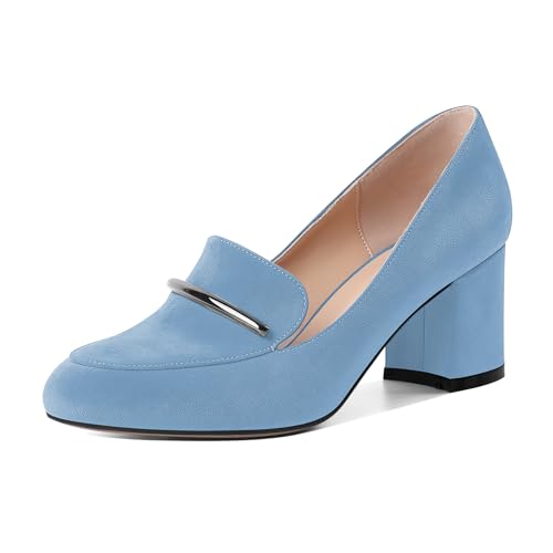 Image of Eldof Women's Pumps Block Heel Round Toe Slip On Chunky Loafer Heel Dress Shoes Pumps for Women 2.5 Inches