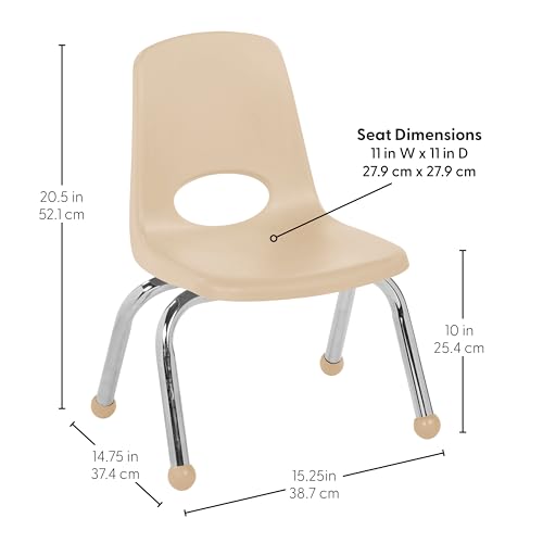 Image of FDP 10 inch School Stack Chair,Stacking Student Seat with Chromed Steel Legs and Ball Glides for Preschool, Classroom or Homeschool - Sand (2-Pack), 15409-SD