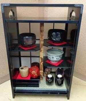 Amazon.co.jp: K25 茶道具 春日茶棚 ＋茶道具8点セット ガラス戸