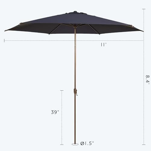 Image of Abba Patio 11FT Outdoor Patio Umbrella Outdoor Table Umbrella with Crank Market Umbrella 6 Sturdy Ribs UV Protection Waterproof and Push Button Tilt for Garden Deck Backyard Pool,Dark Blue