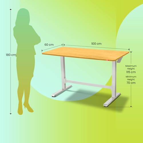 Image of Sleepyhead Lyft Designed by Duroflex - Height Adjustable Desk for Home Office & WFH | Portable Sit Stand Table with Hydraulic Lift, Wheels & Ergonomic Laptop Workstation (White Base & Oak Top)