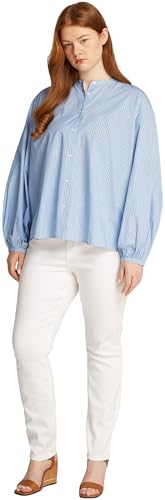 Tommy Hilfiger Damen Bluse V-Neck Balloon Blouse V-Ausschnitt, Blau (Ivy STP/Vessel Blue), 48 – Ansicht 3