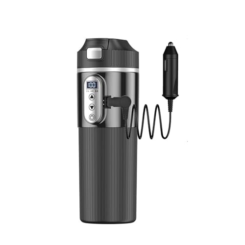 車載電気ケトル 500ML DC12V小型車/24Vトラック兼用 usb ポット 車でお湯を沸かす 充電式ケトル 車 ポット 電気ケトル 小型 お湯ポット断熱 車用 電気ポット 温度表示 旅行用 長距離ドライブ お茶 コーヒー (ブラック)