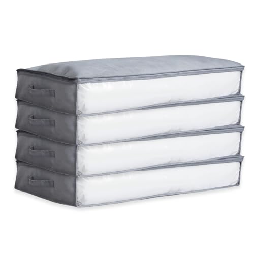 Virsus 4 Contenitori per Coperte e Piumoni in TNT GRIGIO, misura 100x45x15 cm, Organizer Salvaspazio sottoletto con Cerniera e Finestra, Custodie per vestiti e piumone -6907F