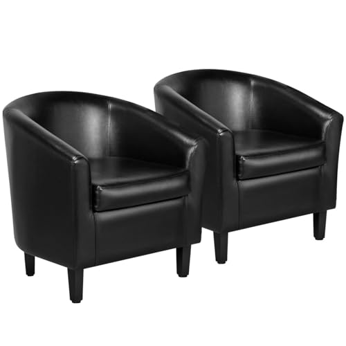 Yaheetech Barrel Chairs Set of 2, Faux Leather Club Armchairs, PU Leather Accent Chairs with Soft...