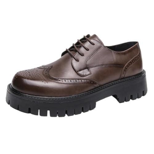 Dress Oxford Formal Shoes for Mens Lace-up Height Increasing Leather Prom Non Slip Block Heel Business