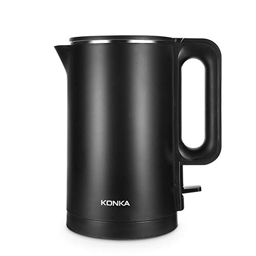 DryMartine hervidor eléctrico de acero inoxidable, cocina baja (1.8L, 1500W), base separable de 360 grados, doble protección contra quemaduras, sin BPA, apagado automático[Negro][21x20x22cm]