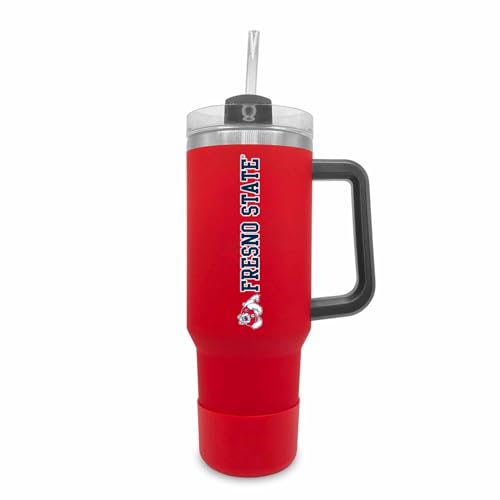 Image of Campus Colors College & University 40 oz Travel Tumbler With Handle - Dual Option Lid With Straw - Vacuum Insulated Stainless Steel (Fresno State Bulldogs - Red)