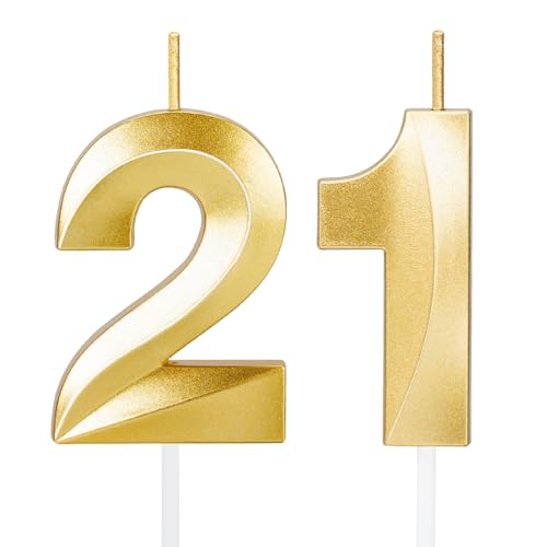 ROYOROYI 21st Birthday Decorations Gold Number 21 Candles for Cake