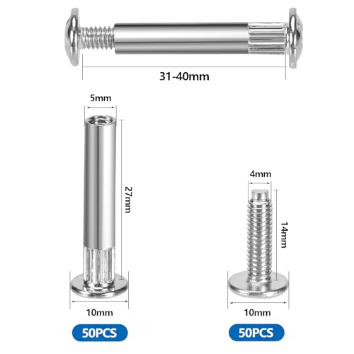 Szaboviktoria 100 Stück Möbelverbinder,M4 x 31-40 mm,Hülsenschrauben,Möbelschrauben,Schrankverbinder,Verbindungsschrauben,für Türgriffen, Möbel,Schränken,Holzbrettern