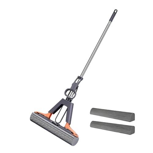 Fregona con mango telescópico para uso pesado y eliminación de manchas | Mopa para la limpieza del suelo con función de escurridor - Para cocina y salón, baño, dormitorio, comedor