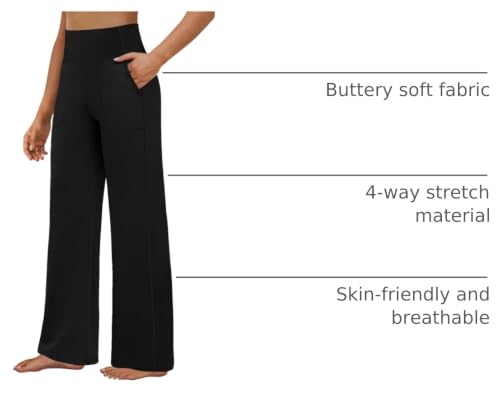 FireSwan Yoga Pants Women High Waist Wide Leg Pants with Pockets Black by FireSwan - Used condition - Image 2