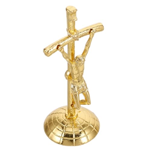 Crucifijo de pie con estatua de Jesús de aleación de zinc vintage miniatura 1