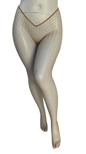 EVERYTHING CROPOVER V-Cut Skintone Glitter Fishnet Stockings | VCut Carnival Tights for Black and Brown Skin Women | Little Color One Size (Medium Hole)