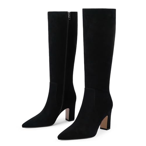 Image of VIUGJNEX Knee High Boots Pointed Toe Chunky Heel Tall Boots for Women | Comfortable 3.15-Inch Block Heel, Dressy Boots for Fall & Winter, Side Zipper for Easy Wear, Versatile Fashion Style