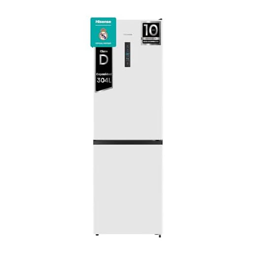 Hisense RB390N4DWD - Frigorífico Combi, Eficiente Clase D, Capacidad 304 L con 186 cm Alto, Cajón Verduras, 4 Estrellas Congelador, Puerta Reversible, Silencioso 39dB, Color Blanco