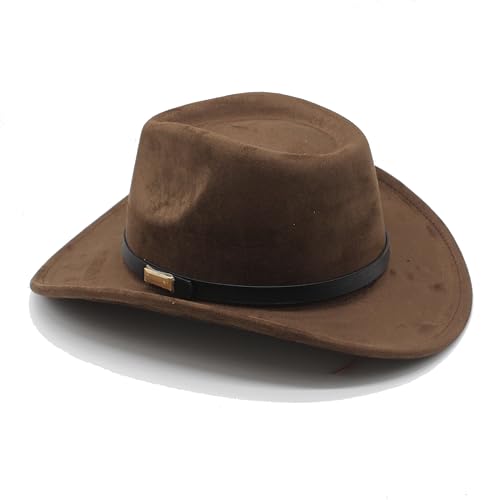 Image of LIDHAY Cowboy Hat for Women Men Felt Wide Brim Cowgirl Hat Western Suede Hats for Cowboys and Cowgirls with Belt Buckle