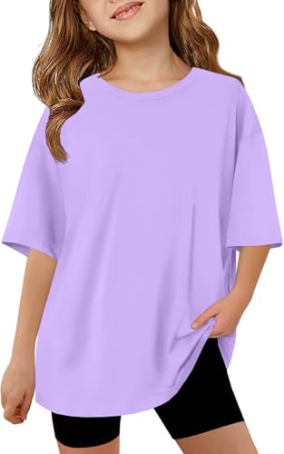 Image of ZDC Girls Short Sleeve T Shirts Kids Summer Oversized Tops Trendy Crewneck Basic Tees 5-14 Years