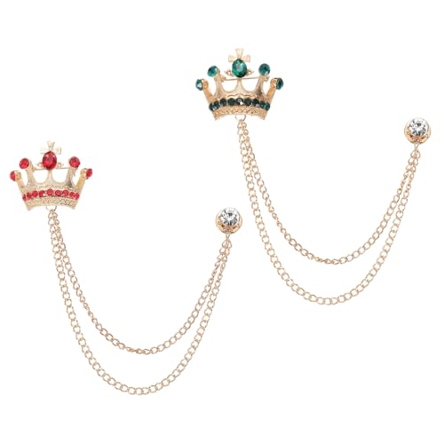 Image of PATIKIL Crown Hanging Chain Brooch Pins, Rhinestone Suit Pins Fashion Crystal Lapel Pins