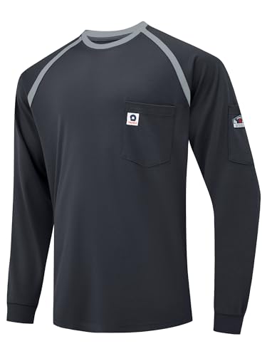 VANDISI FR Shirts for Men 100% Cotton 5.5oz Lightweight NFPA2112/CAT2 Flame Resistant Shirts for Men Long Sleeve Multi-Pockets Black