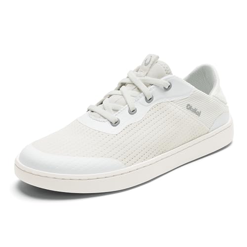 OLUKAI Kahakai Womens Waterproof Leather Athletic Sneakers Versatile Lace-Up Shoes with Drop-in Heel Water Resistant & Supportive All-Day Comfort Bright White/Bright White 9