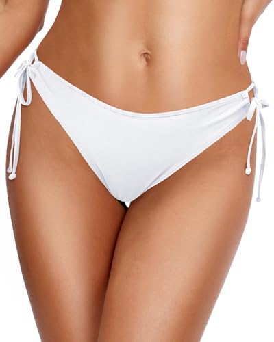 Image of Zmart Women's String Tie Side Bikini Bottoms - Adjustable Low Rise Swimsuit Bottom Moderate Coverage Bathing Suit