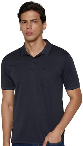 Peter England Men's Premium Regular Fit Half Sleeve Polo T-Shirt with Pocket | Cotton Rich | Birds Eye Interlock Weave