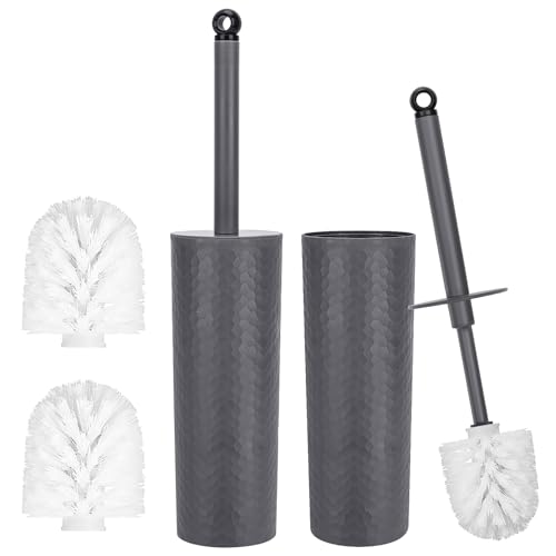 Image of Topsky Toilet Brush,2 Pack Compact Toilet Brush & Holder Set,Plastic Round Barrel Loo Brush with 2 Replacement Toilet Brush Head,Durable for Bathroom Toilet,Dark Gray