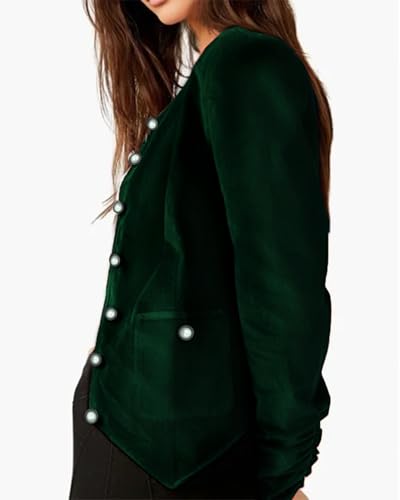 Womens Velvet Blazer Suit Jacket Casual Long Sleeve Fully Lined Blazer Jacket with Pocket Outerwear Green4